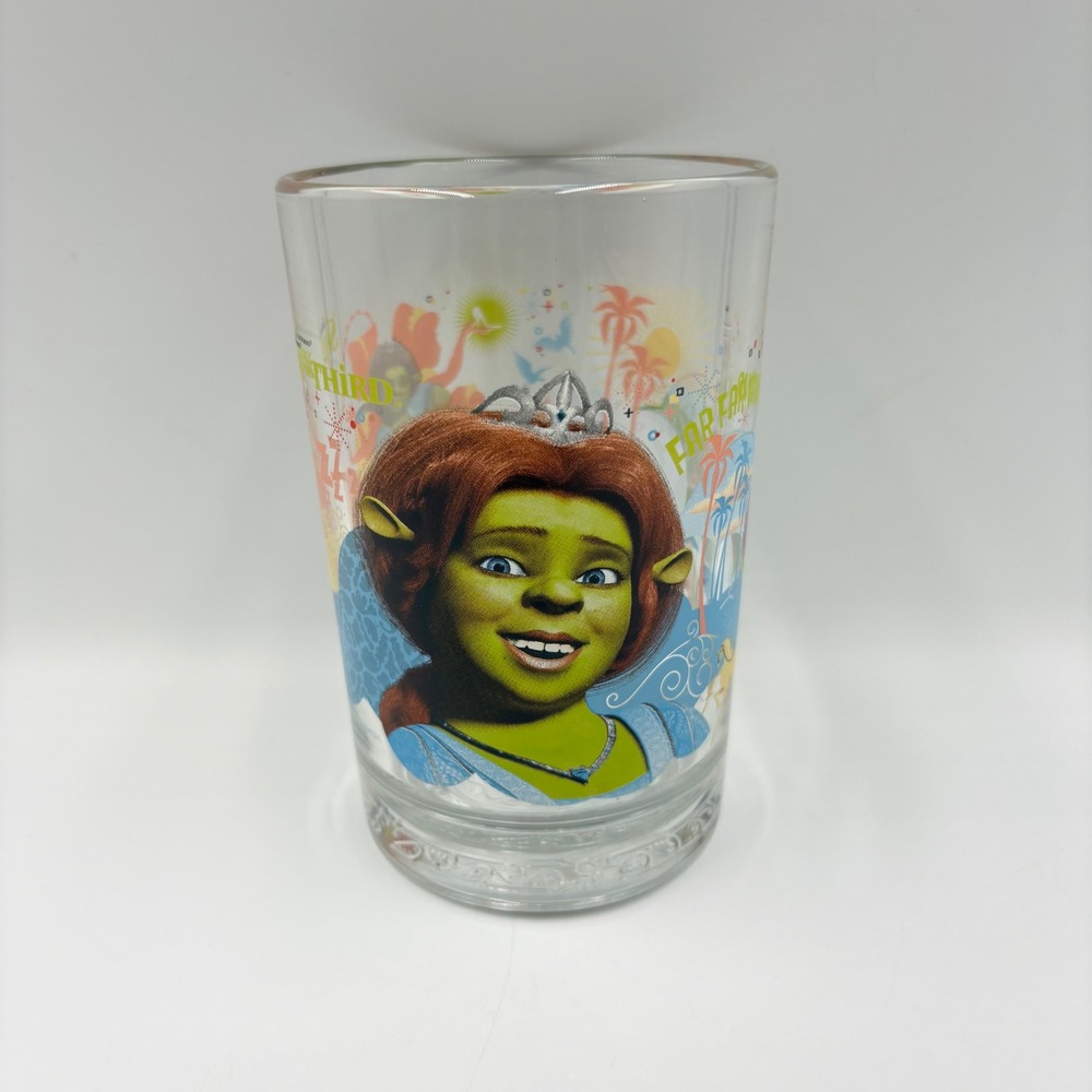 McDonalds Shrek The Third Glass Princess Fiona 2007 Collector Cup Clear Exc